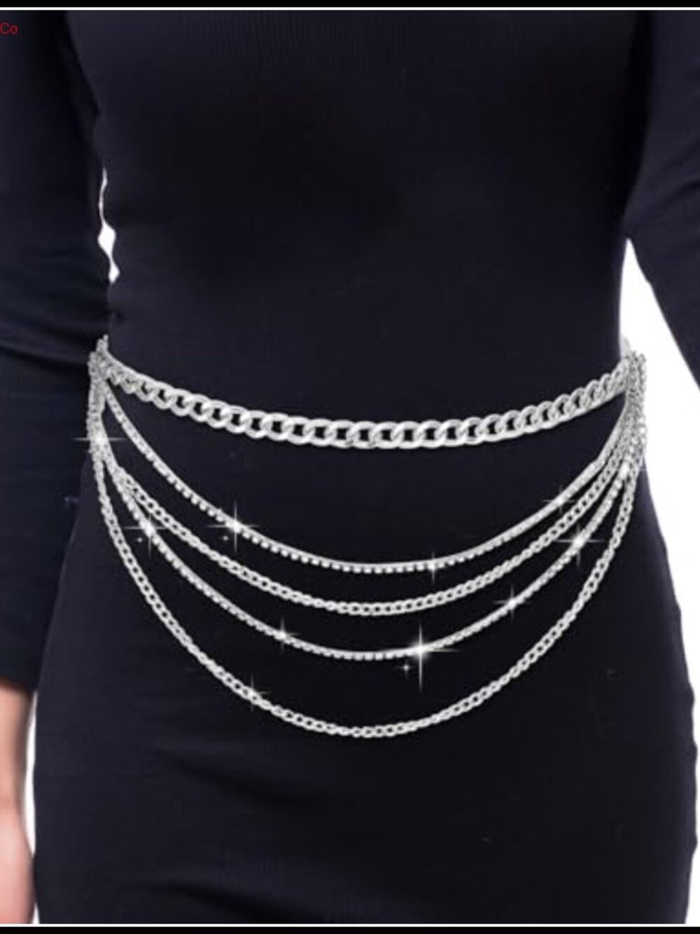 Rhinestone Chain Belt Layered Sparkly Silver Metal Women Boho Waist Body Jewelry